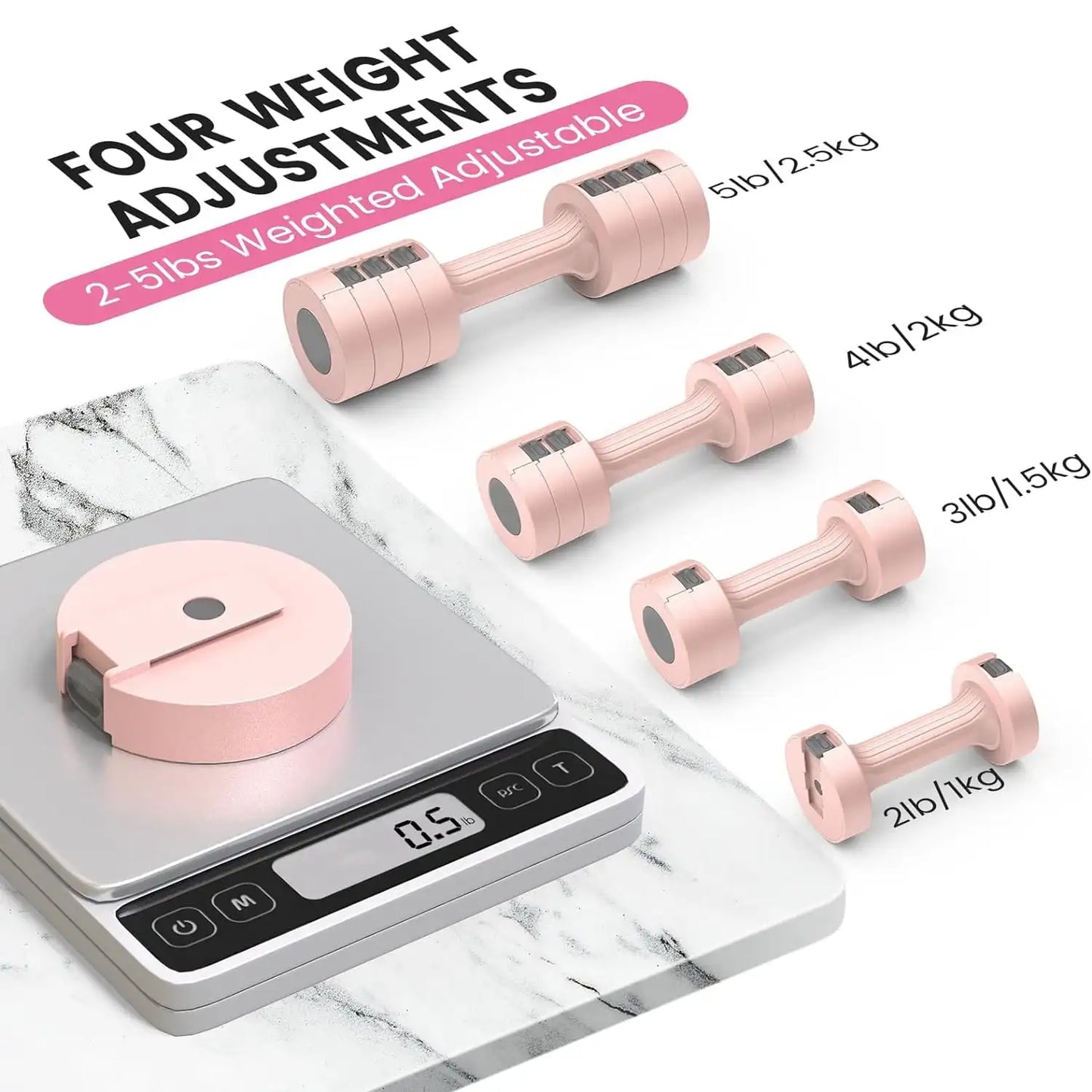 Adjustable Dumbbell Set, 2-5 lbs, 4-in-1, Pink, 2 Count, Women's Free Weights