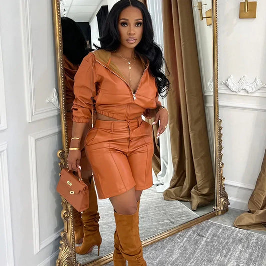 2 Piece Hooded Jacket and Shorts Matching Sets