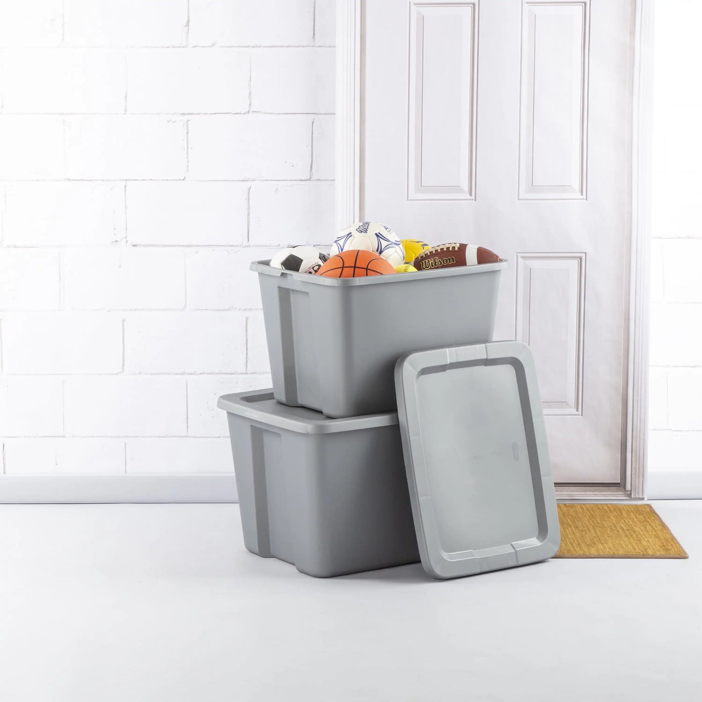 NEW  18 Gallon Tote Box Plastic Gray Set of 8