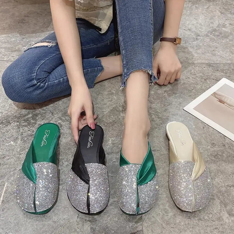 Rhinestone Slippers Flat Slides