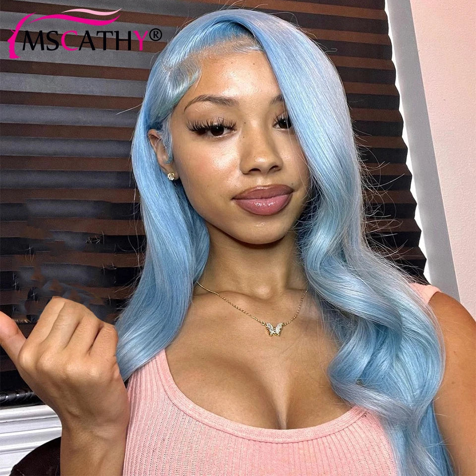 Blue Colored Lace Front Brazilian Human Hair Wigs