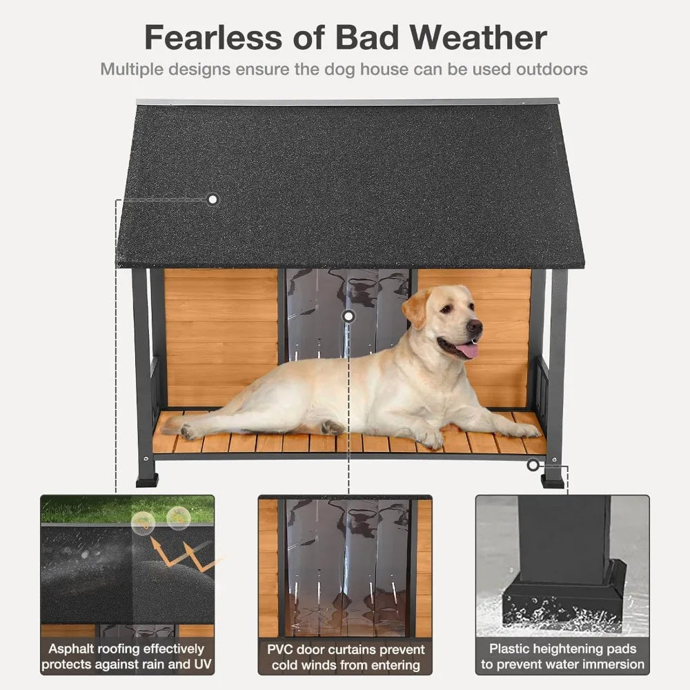 Weatherproof Doghouse All-Around Iron Frame & Fir Wood
