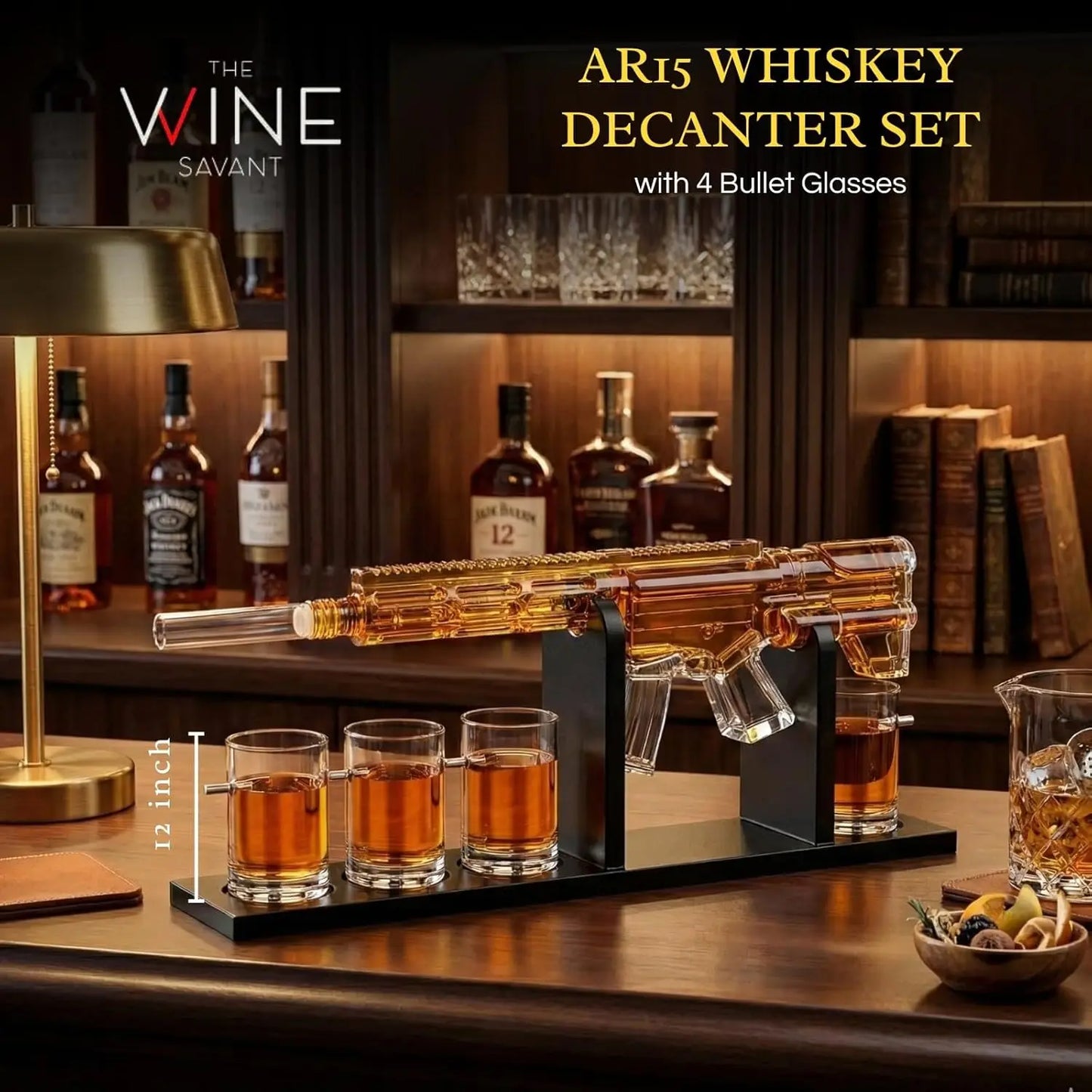 Military Rifle Whiskey Decanter Set with Bullet Glasses