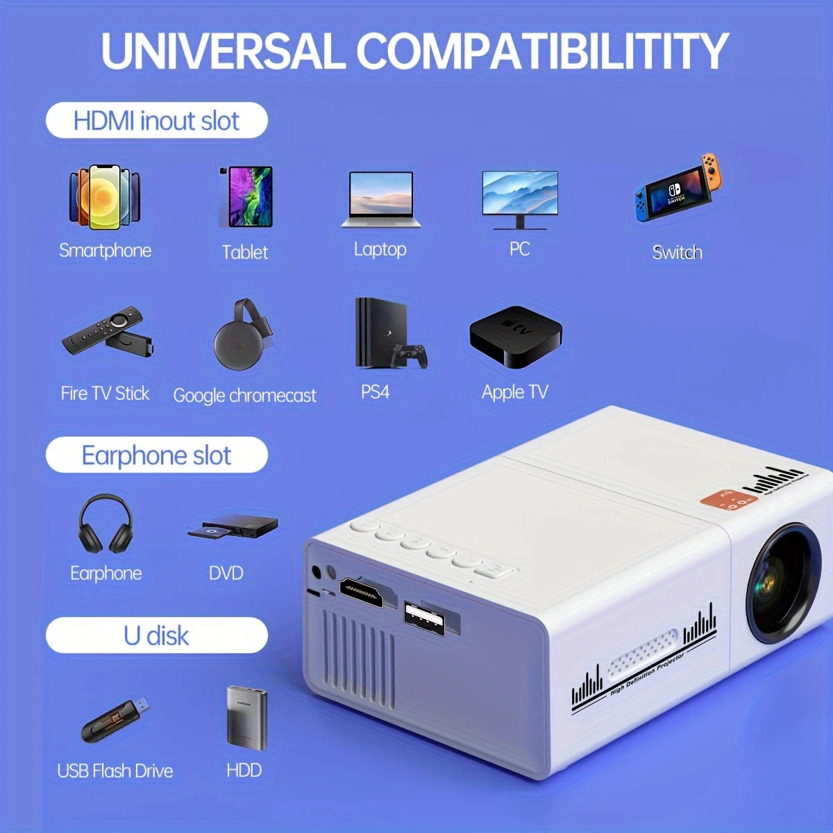 Projector1080P Video Playback Mini Home Theater