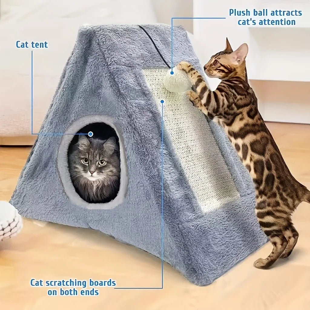 Pet Bed for Cats Under 15lbs with Scratching Board