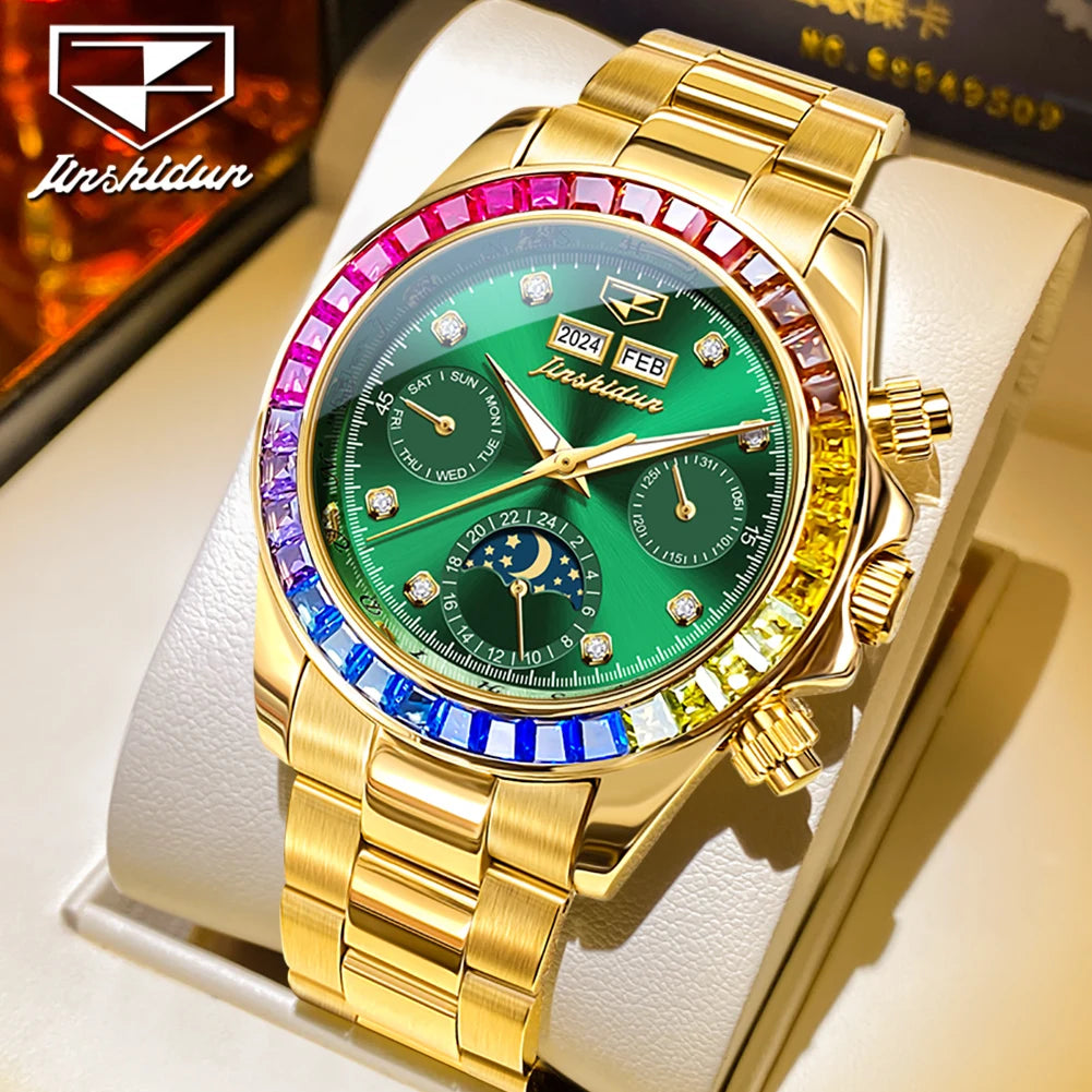 Fully Automatic Rainbow Gemstone Bezel Mens watch