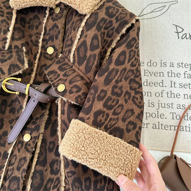 Girls Leopard Print Velvet Jacket