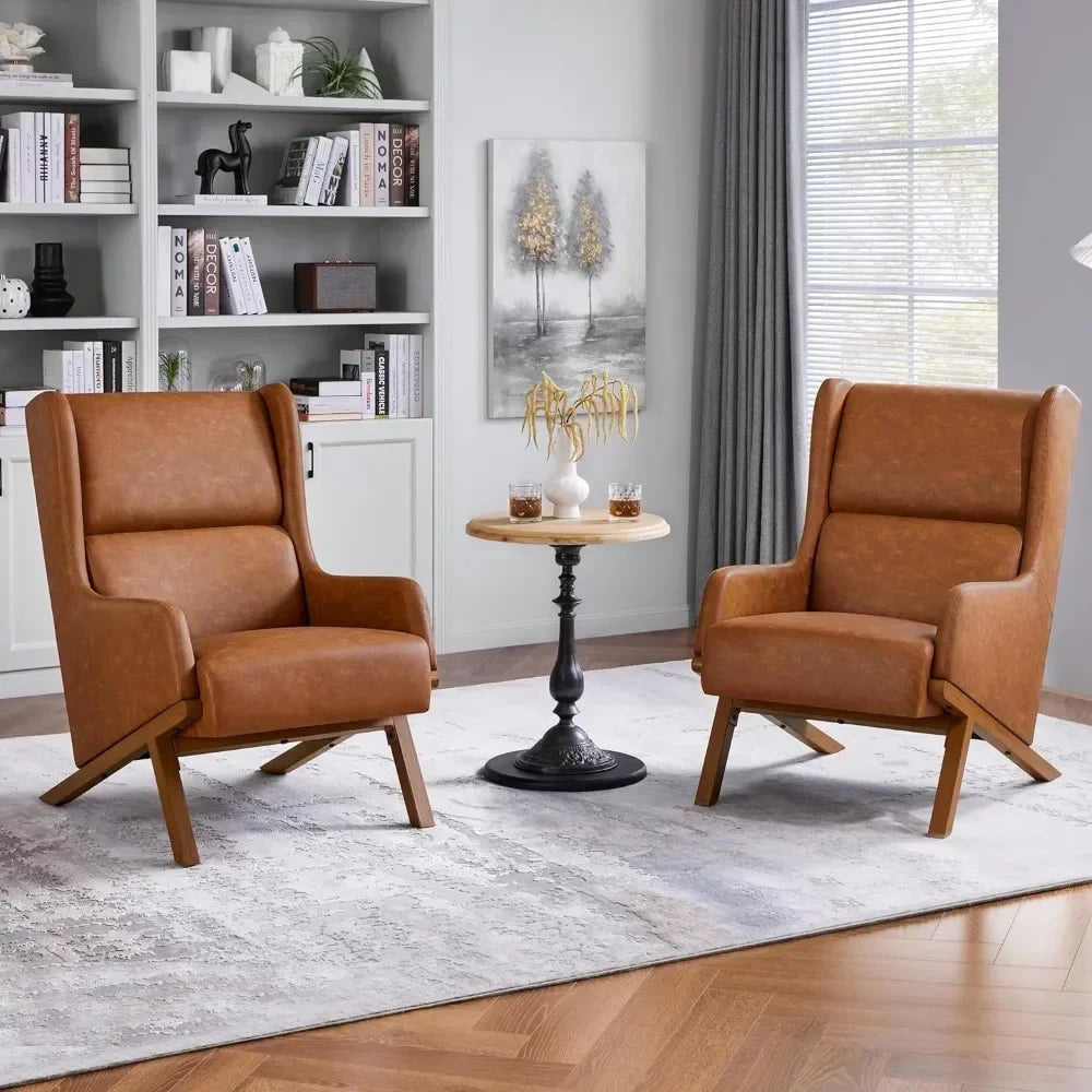 Set of 2 Faux Leather Oversized Recliners with Thick Cushions