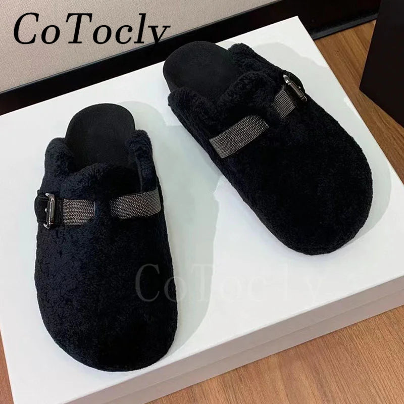 New Wool Slippers Women Round Toe