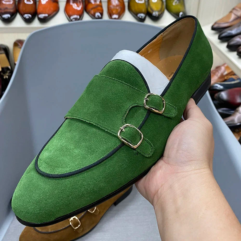 Classic Suede Leather Loafers Slip-On Dress Shoes Monk Strap