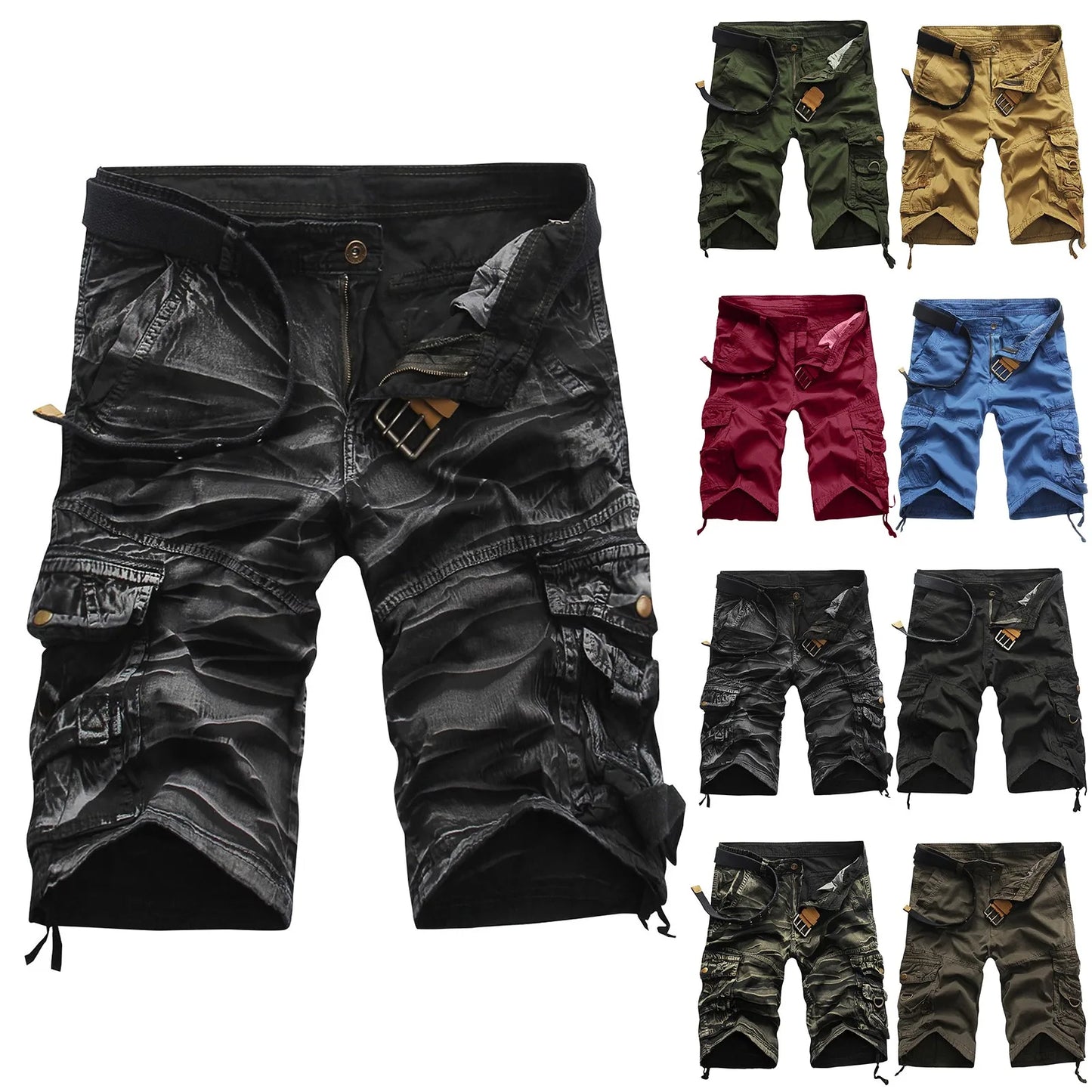 Men's Multi-Pocket Solid Color Casual Cargo Shorts