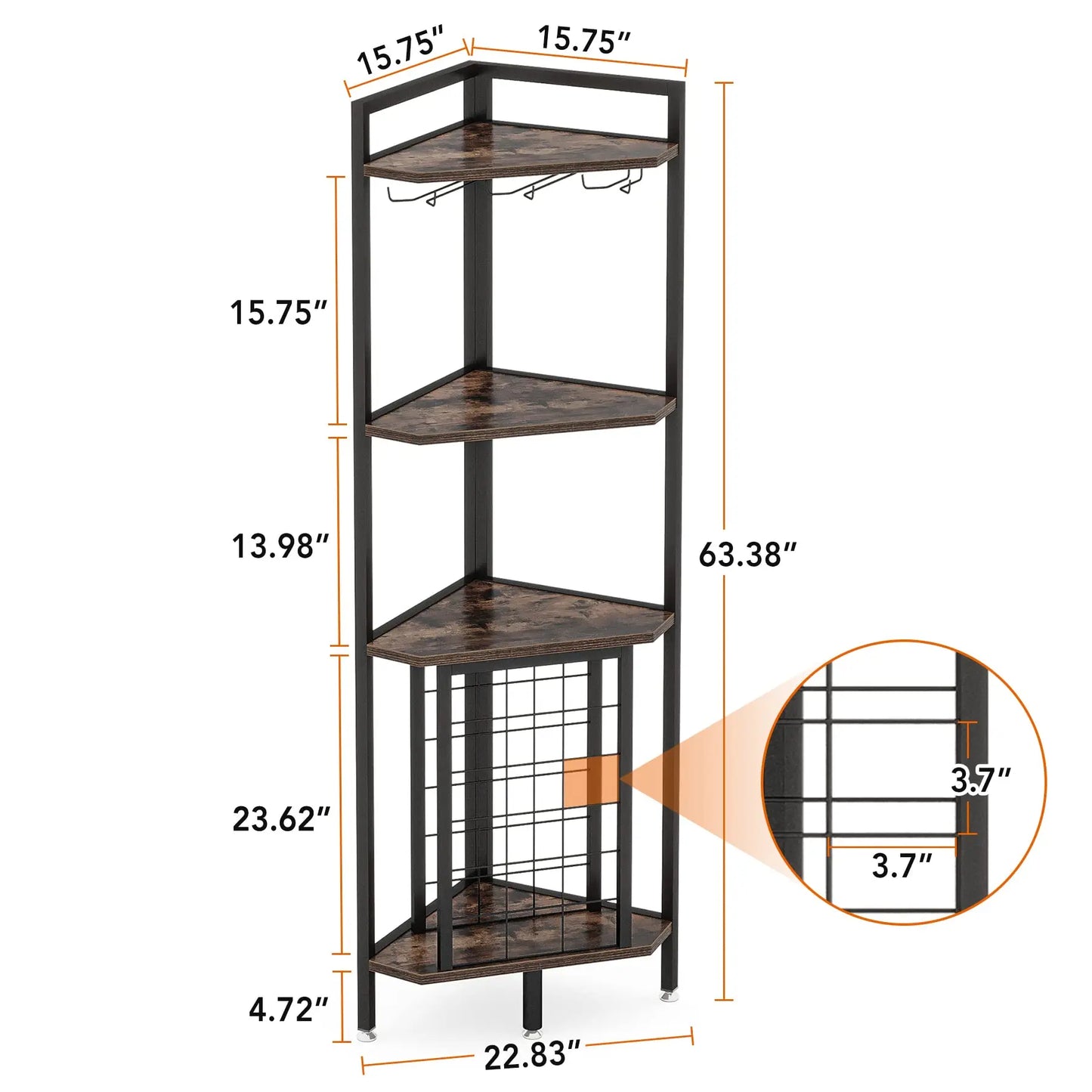 Wine Rack Cabinet 4 Tier Corner Shelf with Glass Holder