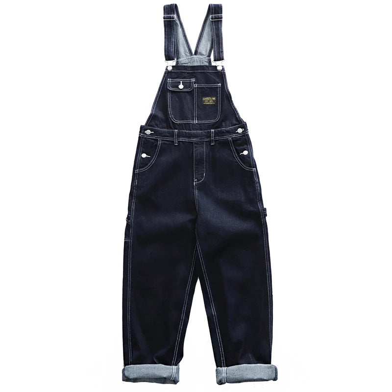 Multi-pocket Plain Striped Overalls