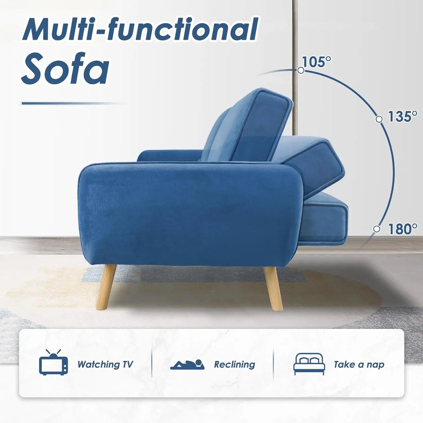 80 inch Futon Loveseat Sofa with 2 Throw Pillows