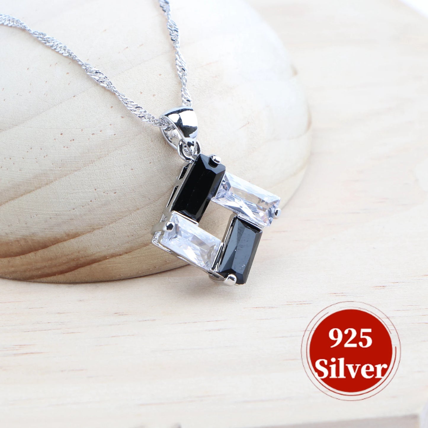Black White Earrings Rings Pendant Necklace Stone Bracelets Set