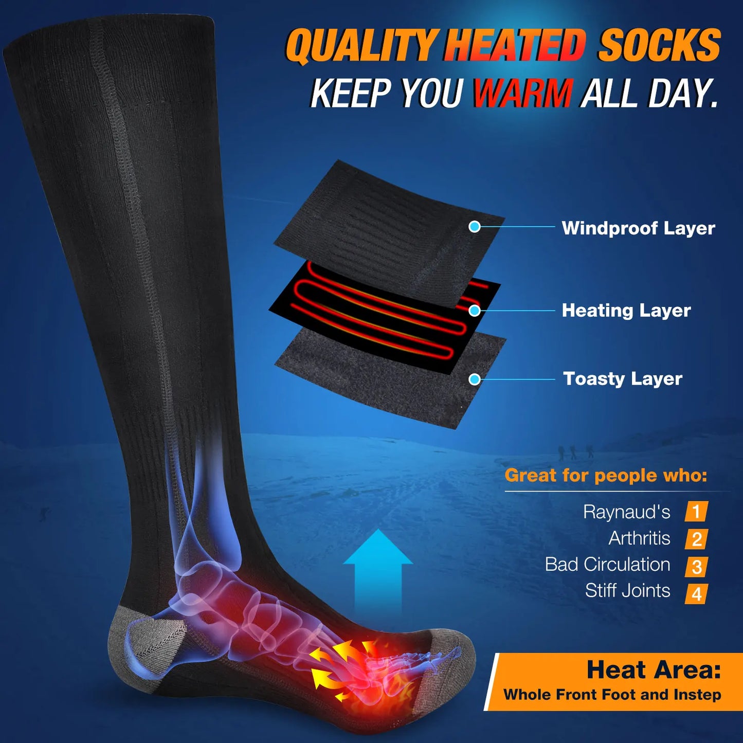 Electric Heated Socks with Adjustable 3 Temperature Settings