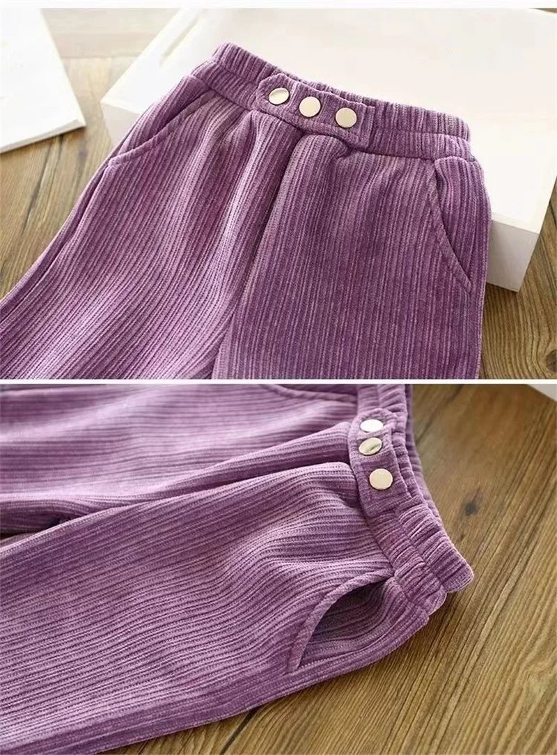 Girls Thick Wide Leg Velvet Warm Trousers