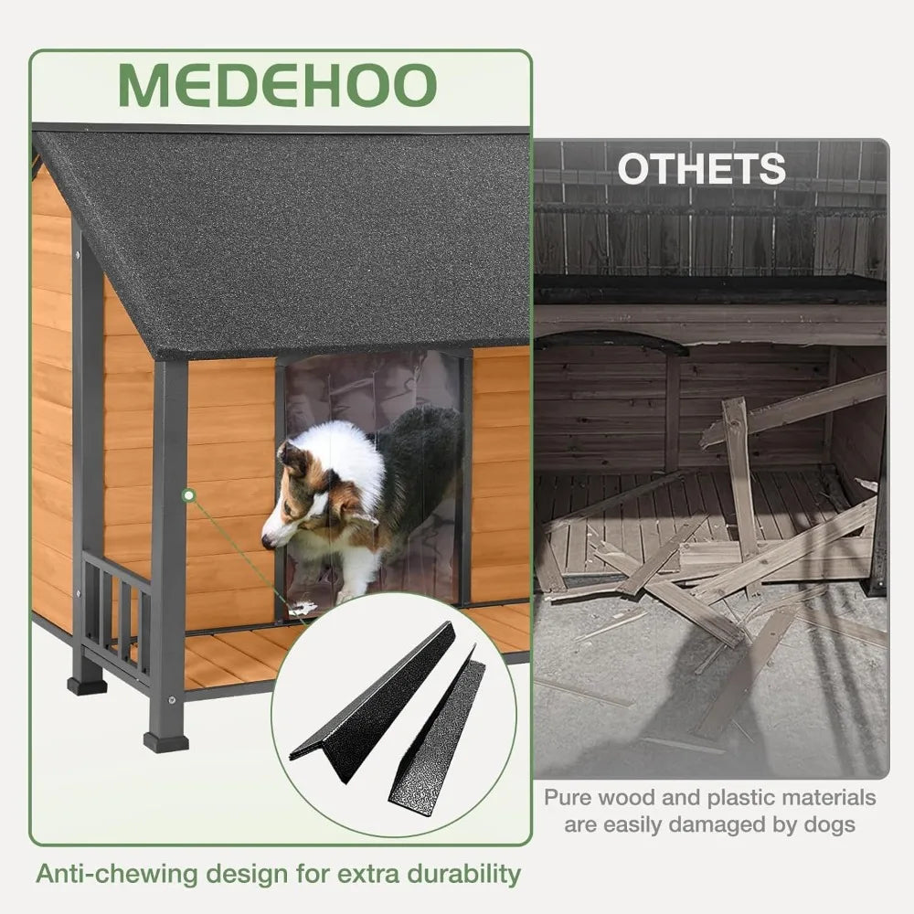 Weatherproof Doghouse All-Around Iron Frame & Fir Wood