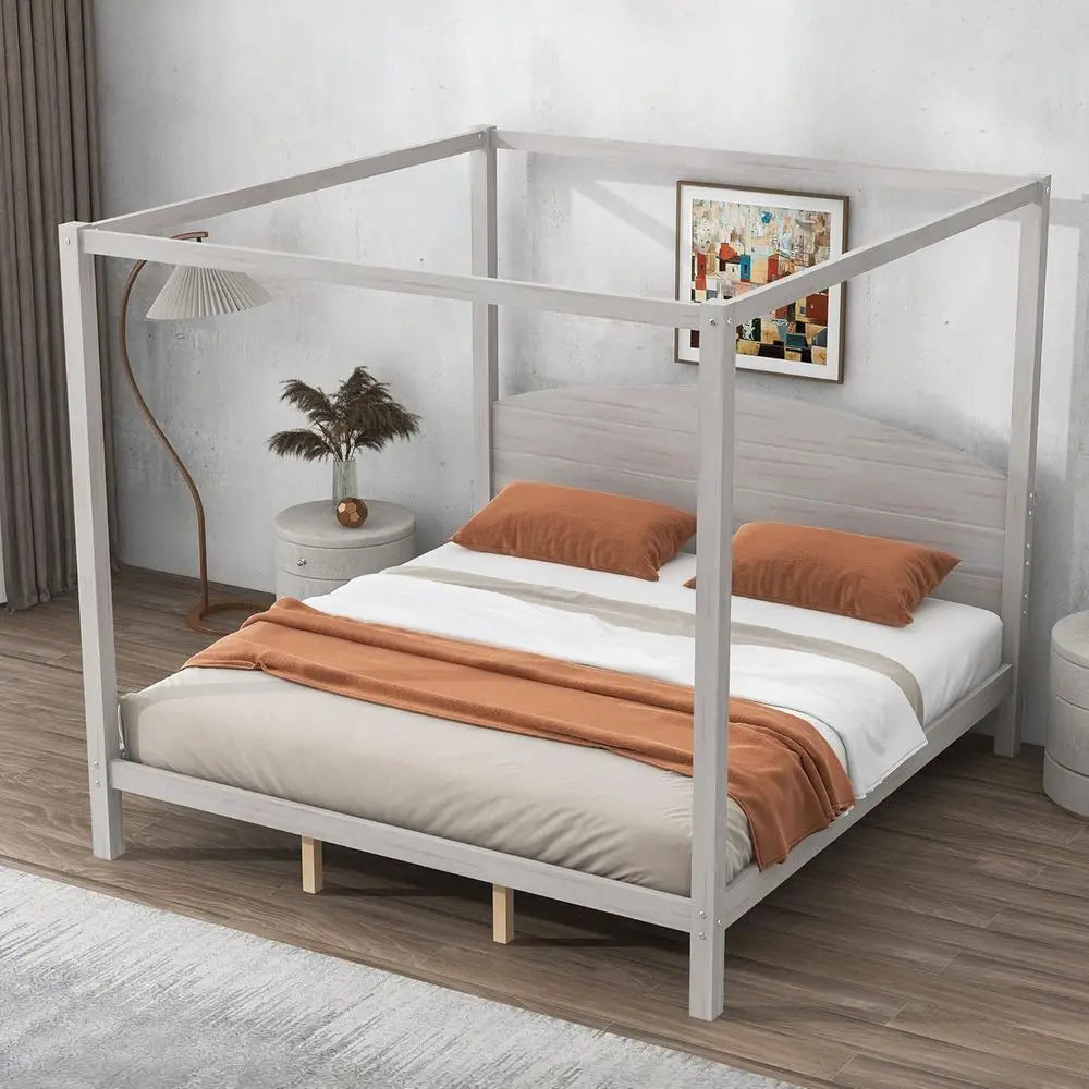 King Size 4 Poster Canopy Bed with Headboard