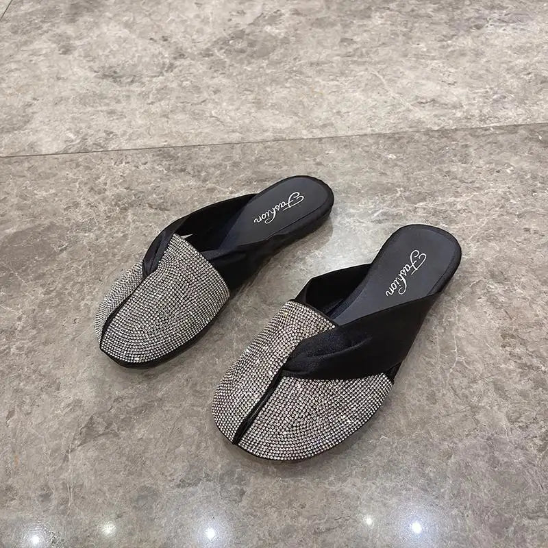 Rhinestone Slippers Flat Slides