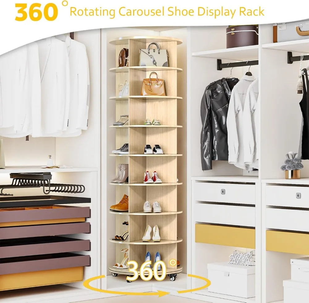 8-Tier Rotating Shoe Rack with Lockable Wheels