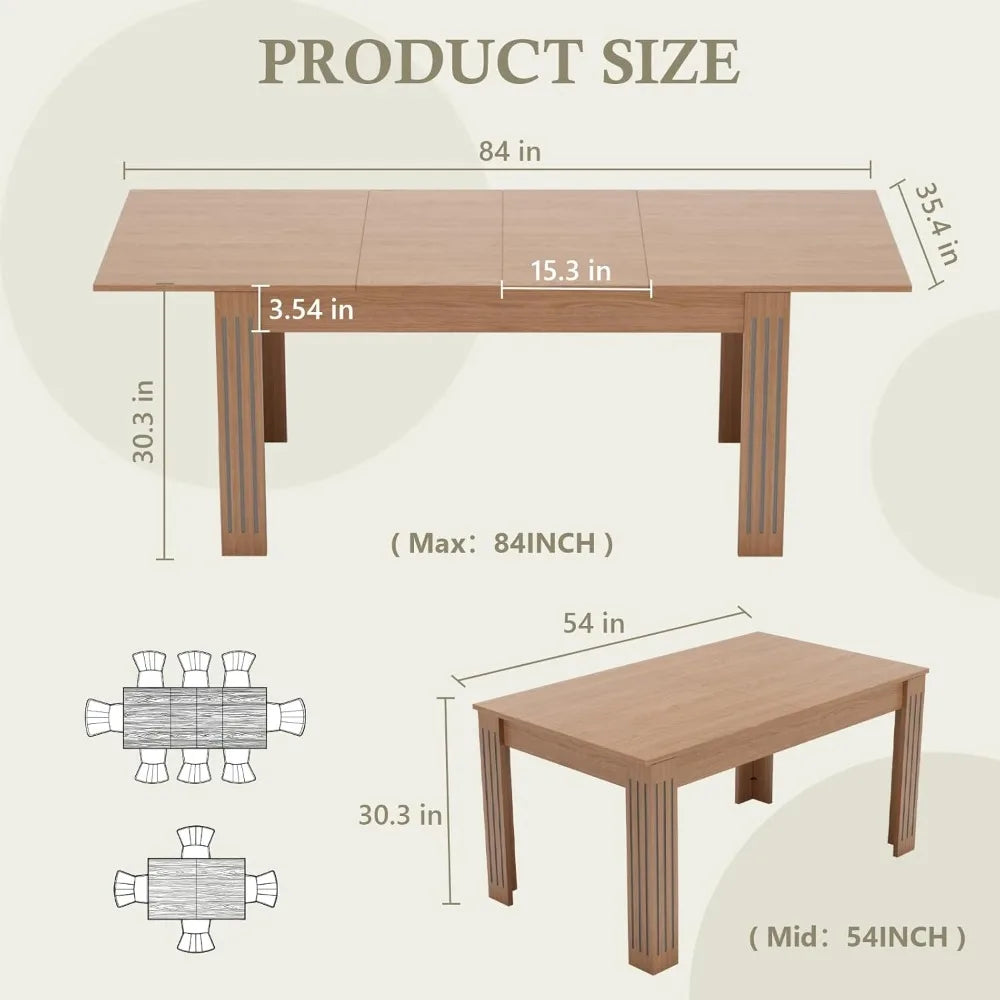 Expandable Kitchen Table for 4/6/8 People with Runner