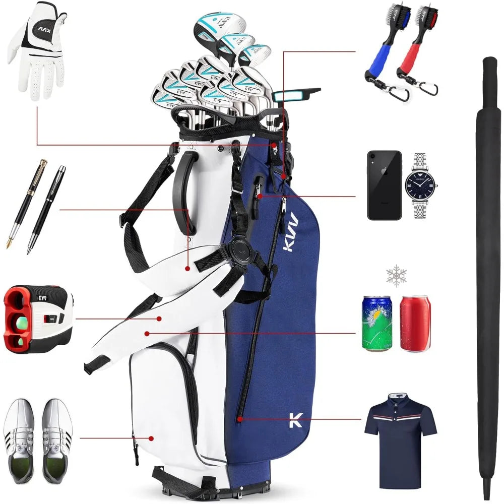 Lightweight Golf Stand Bag with 7 Way Full-Length Dividers, 5 Zippered Pockets