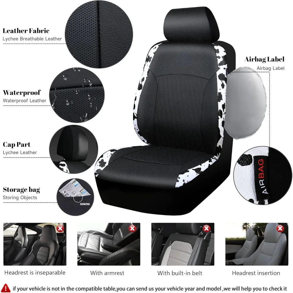 Cow Print Car Accessories Set