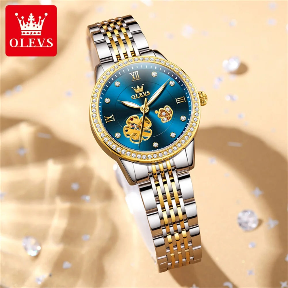 Flower Diamond Dial Mechanical Wrist Watch