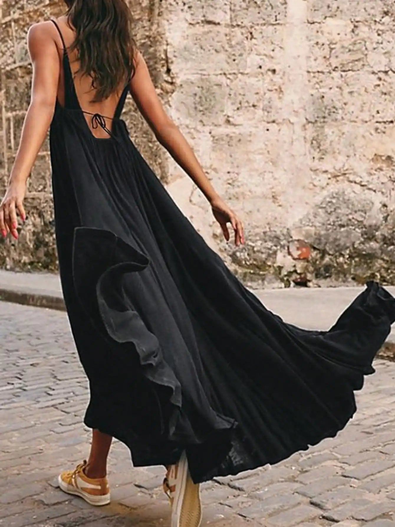 Plus Size Open Back Loose Long Casual Dress