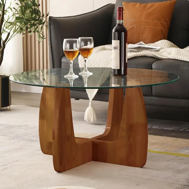 31.5" Round Glass Coffee Table Modern