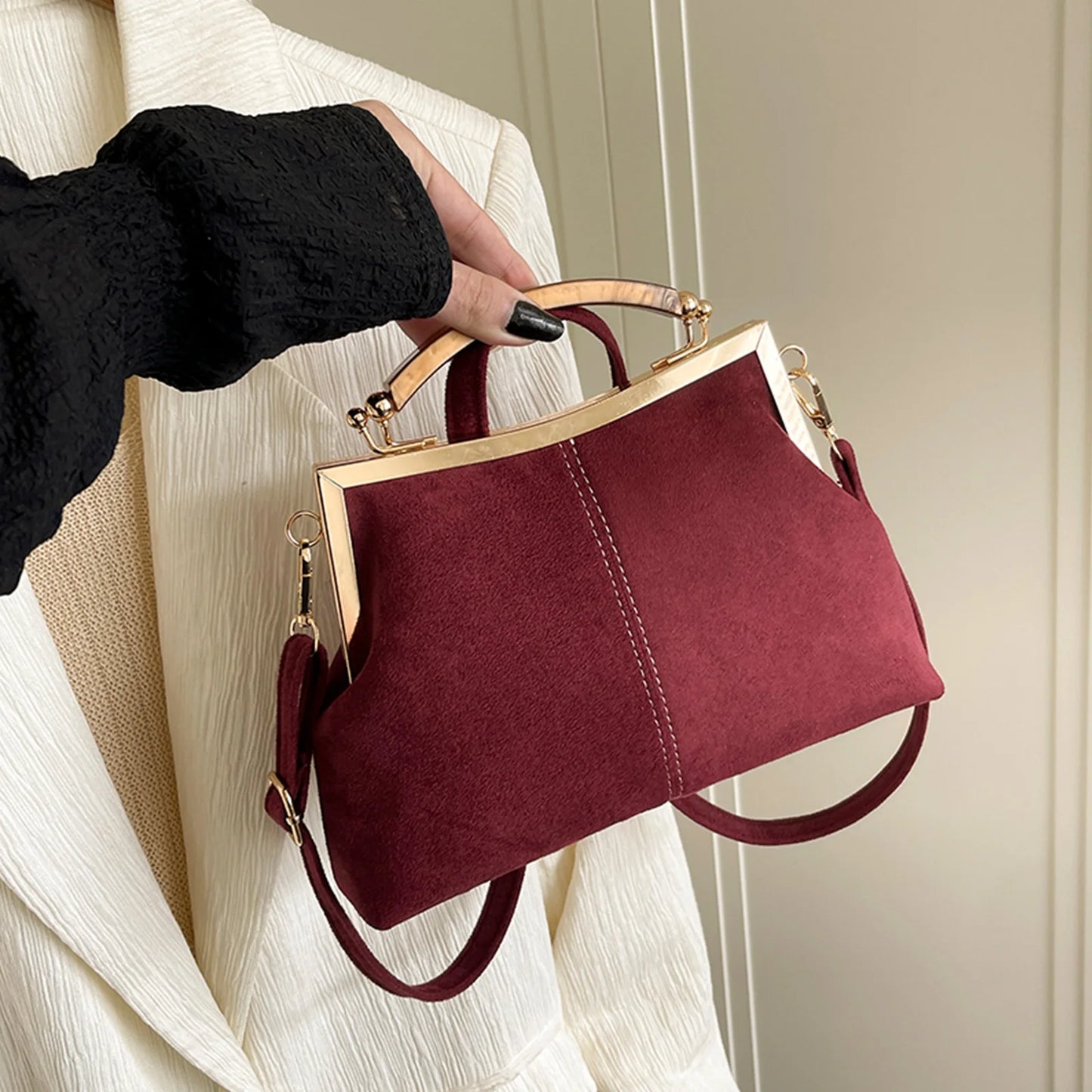 Faux Suede Fashion Handbag