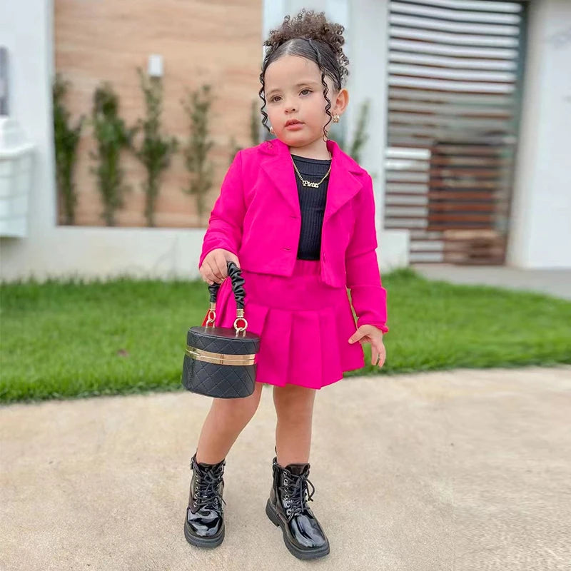 Long Sleeve Jacket & Miniskirt Suit For Girls 2 to 8 Years