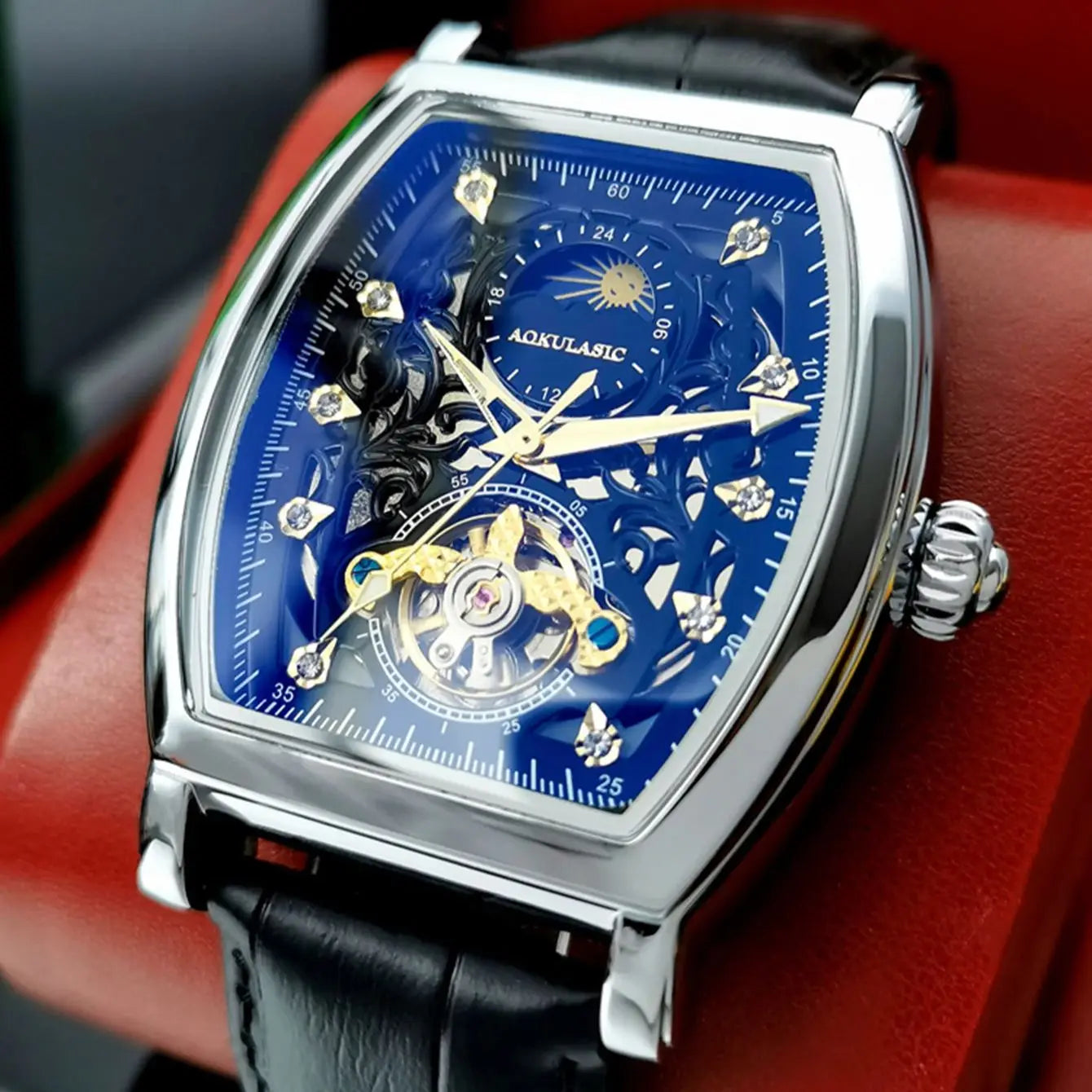 Moon Phase Casual Leather Strap Watch