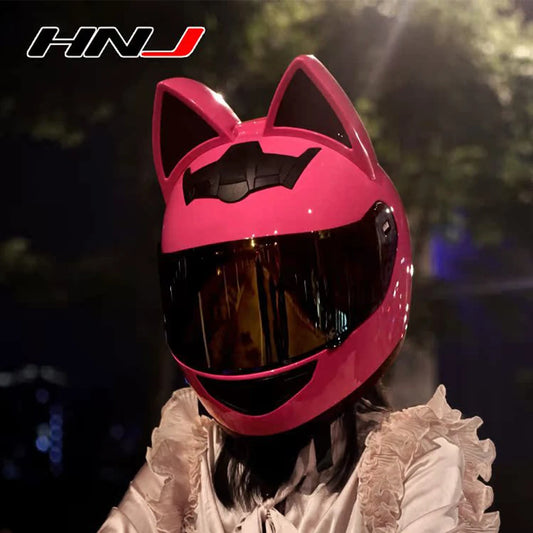 HNJ Motorcycle Helmet Full Face Removable Cat Ears