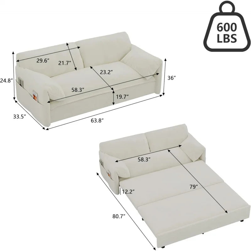 63.8" Queen Pull Out Sofa Bed Convertible Sleeper