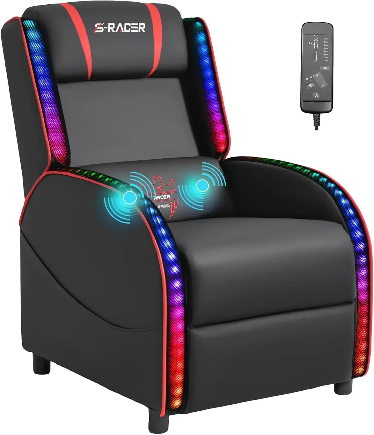 LED Gaming Massage Recliner Chair Racing Style
