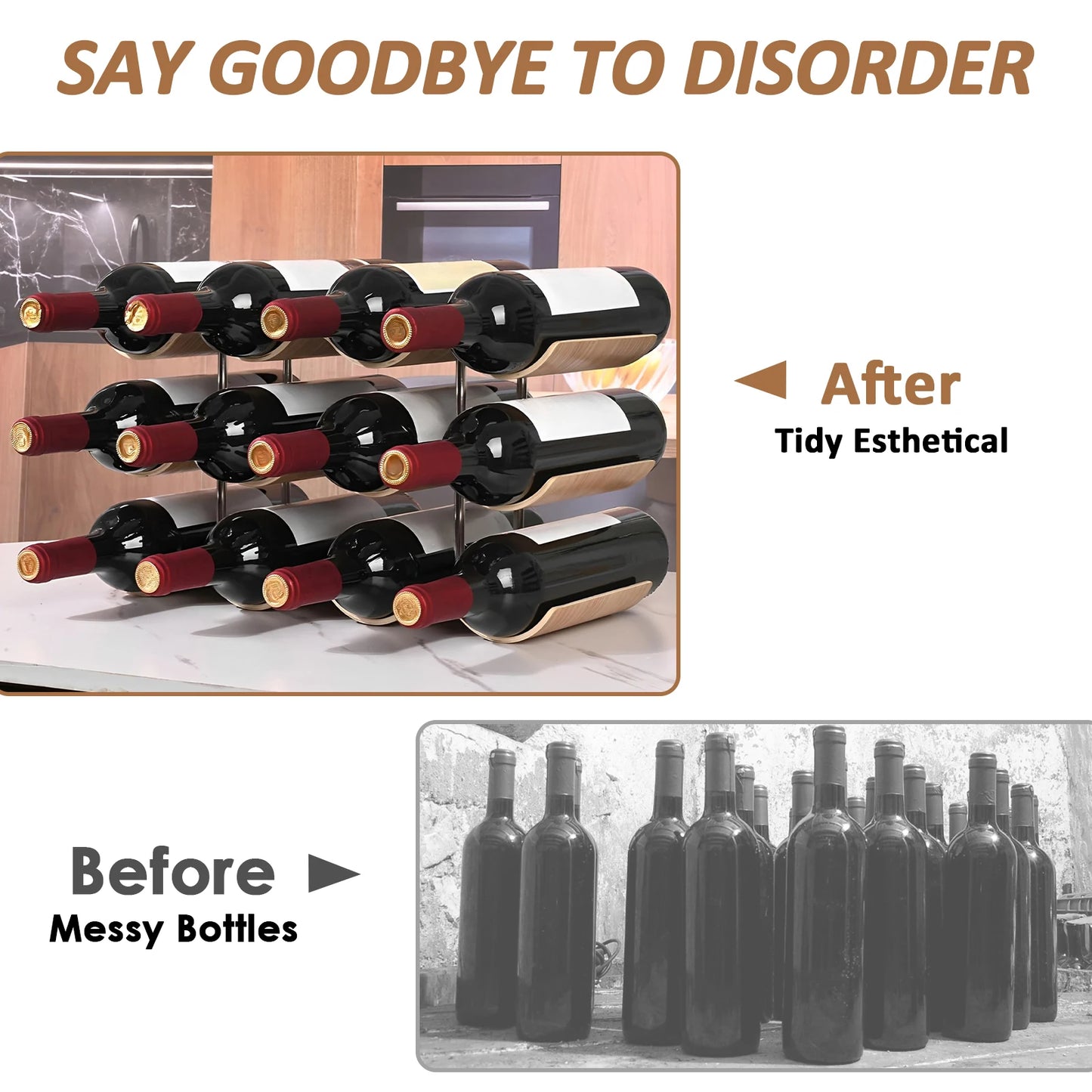 2/3-Tier Wooden Wine Rack Wavy Wine Bottle Organizer