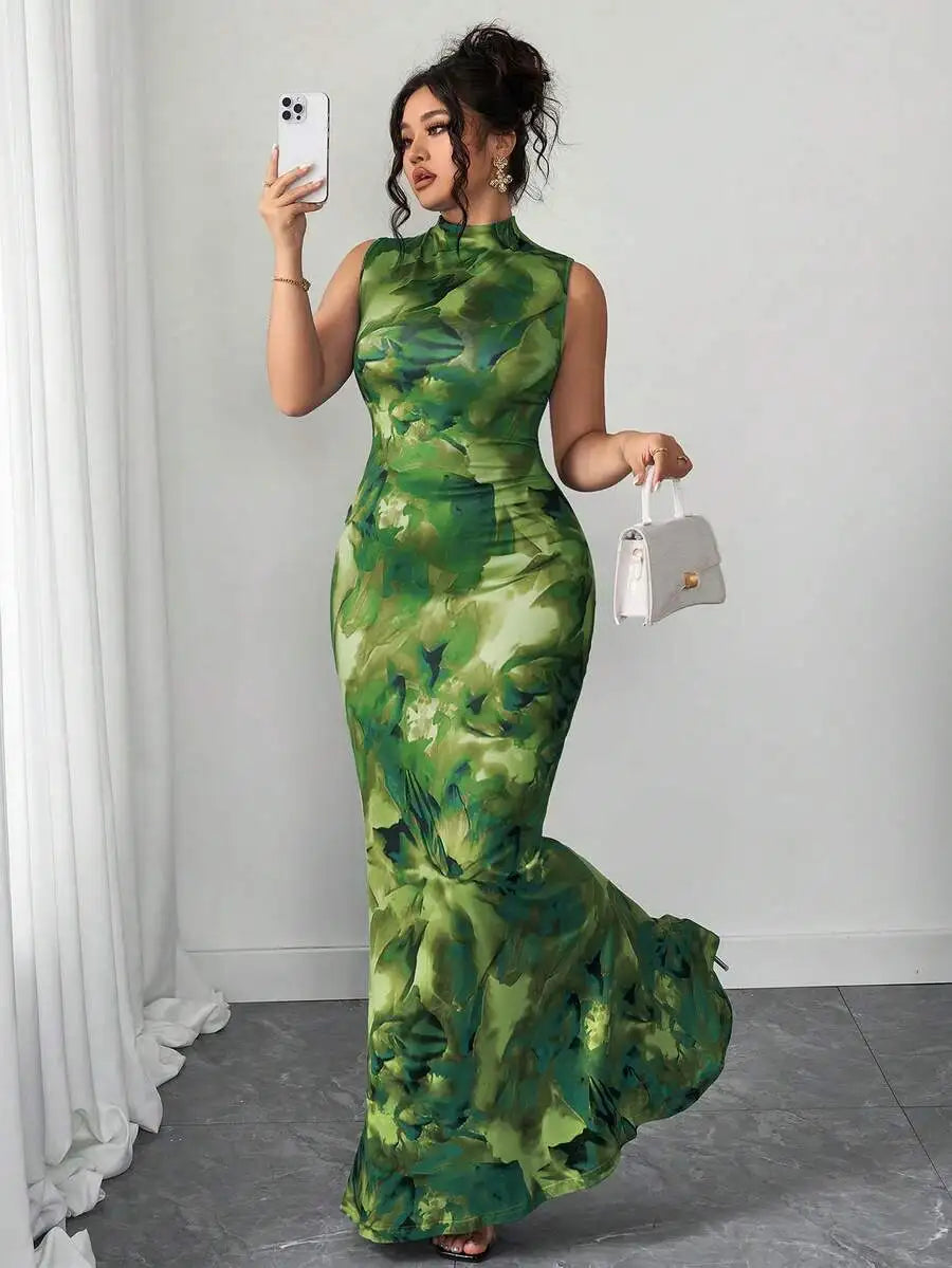 Floral Sleeveless Maxi Dress with Ruffle Hem