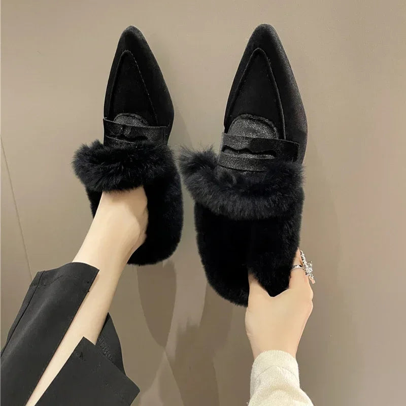 Pointed Toe Suede Plush Ladies Shoes