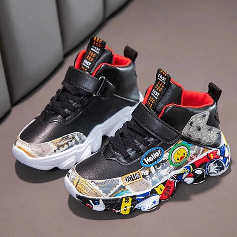 Size 26-36 Children Sports Sneakers Cartoon Graffiti Pattern