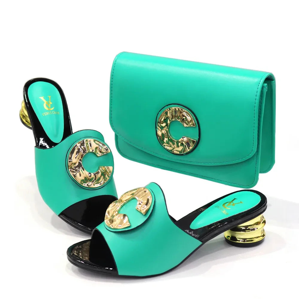 Italian Shoes with Matching Bags Set Decorated with Rhinestone