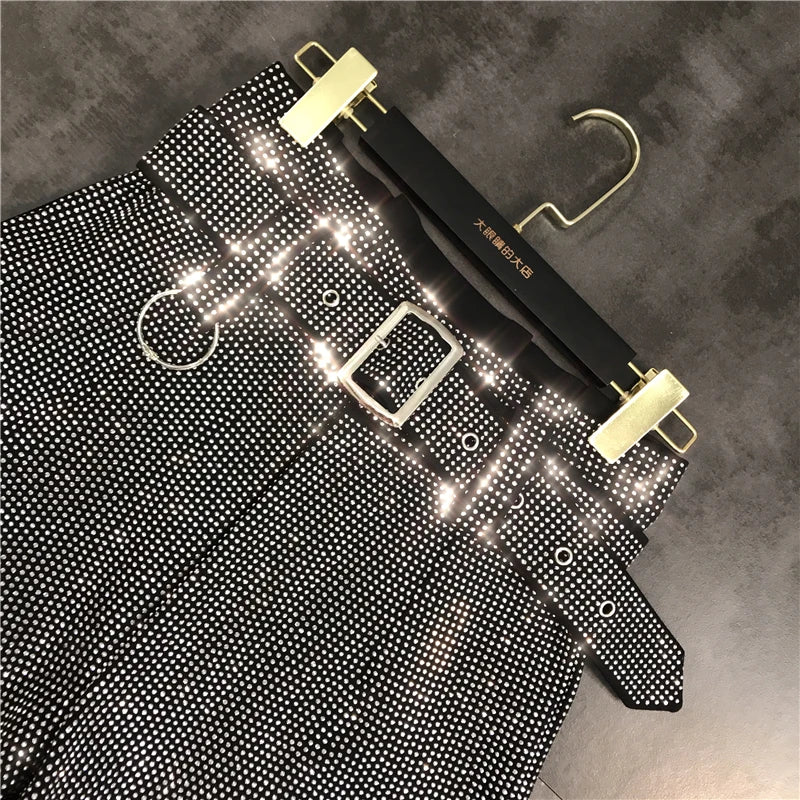 Black Rhinestone Belt Shorts