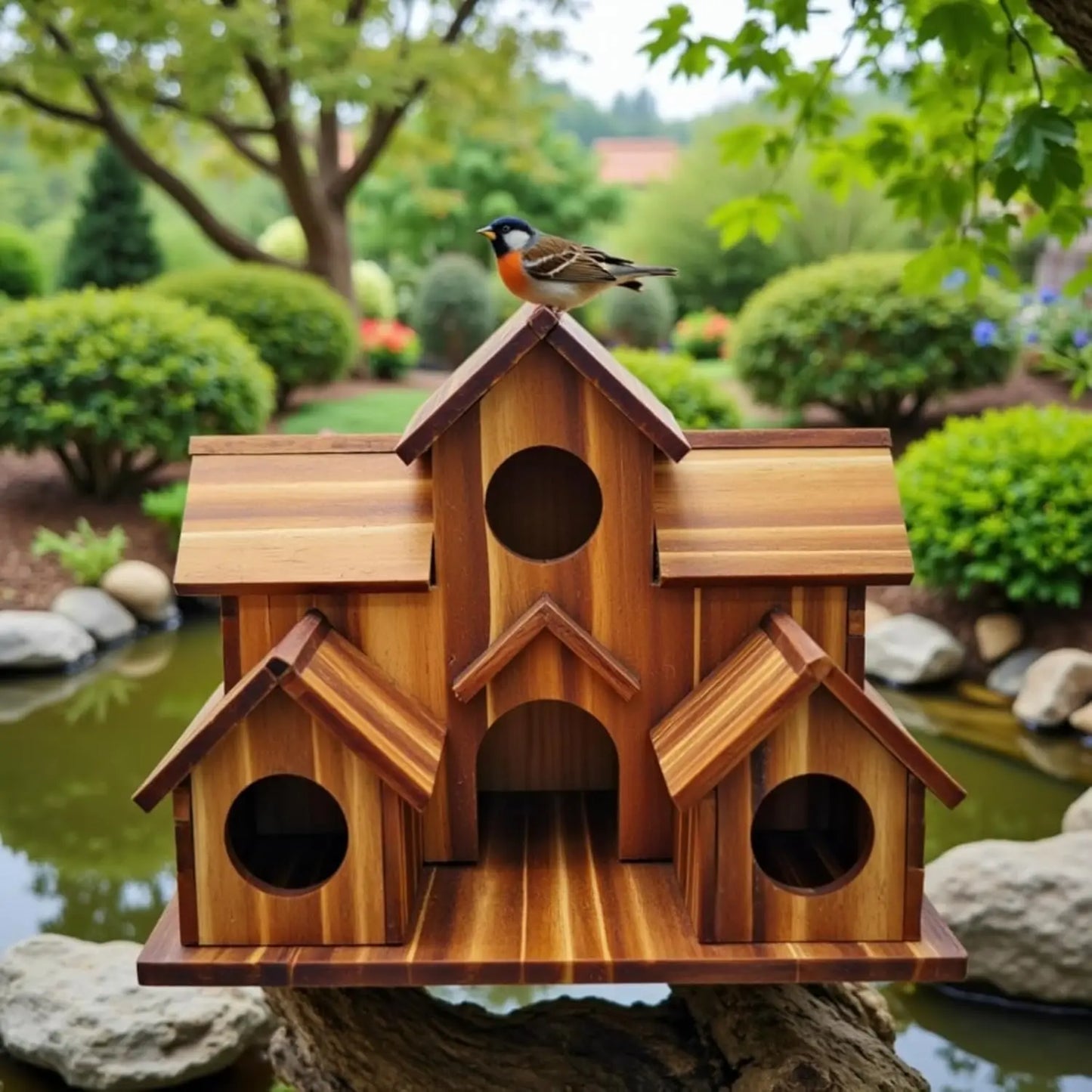 Outdoor Bird House, Handmade 6-hole, Hanging Habitat