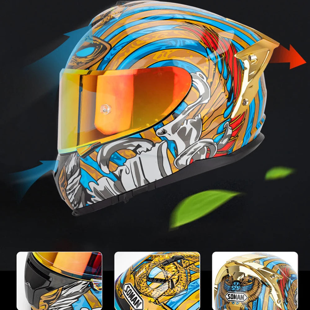 Full Face Adjustable Flip Up Double Lenses Moto Helmet