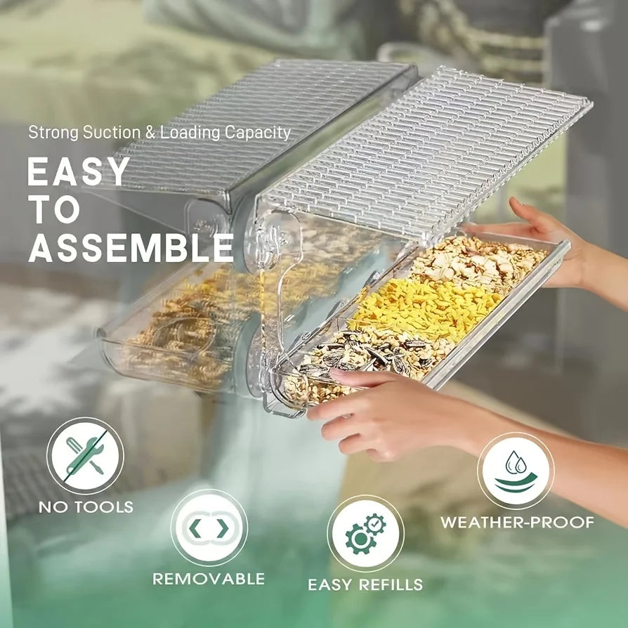 Indestructible Large Window Bird Feeder with Removable Seed & Water Tray