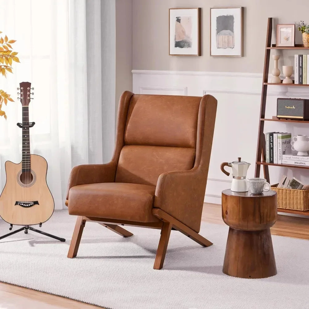 Set of 2 Faux Leather Oversized Recliners with Thick Cushions