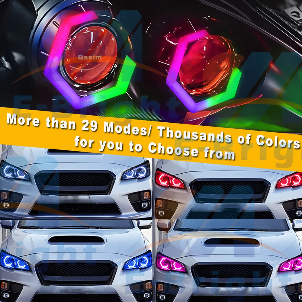 RGB Hexagon Angel Eyes Halo Rings Car Motorcycle Headlight Switchback Turn Signal Light 1set