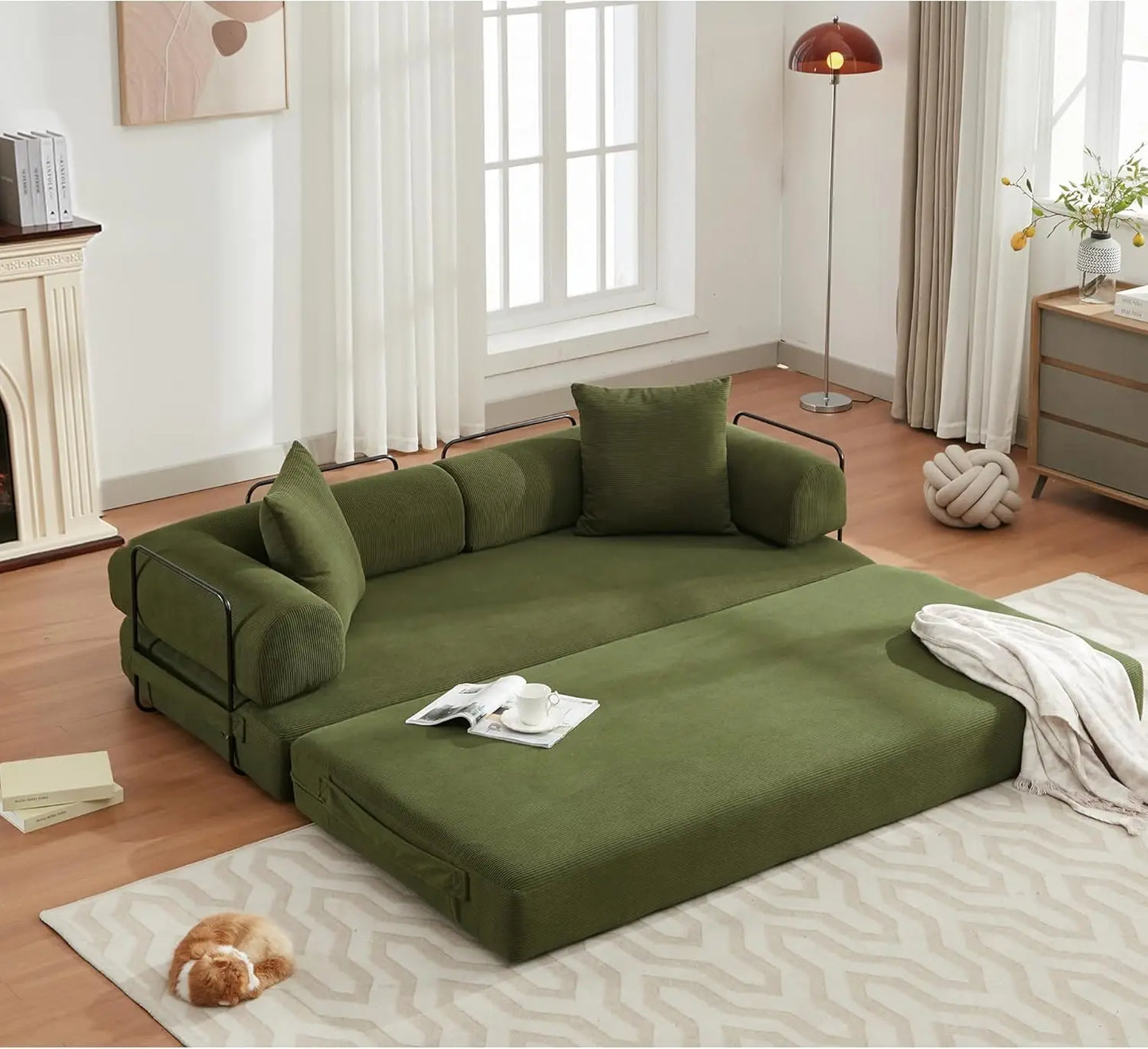 Convertible Sleeper Sofa Bed with Cylindrical Pillow