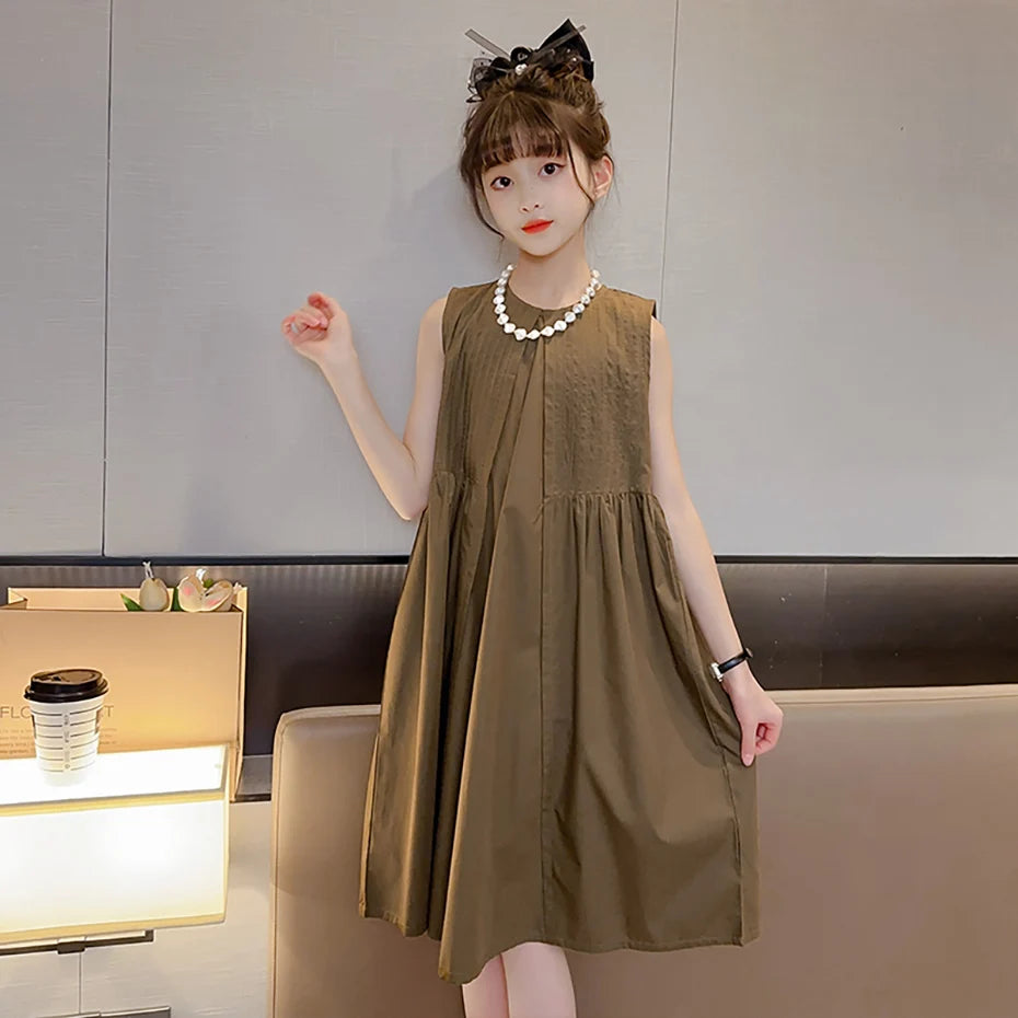 Solid Color Girls Summer Dress Sleeveless